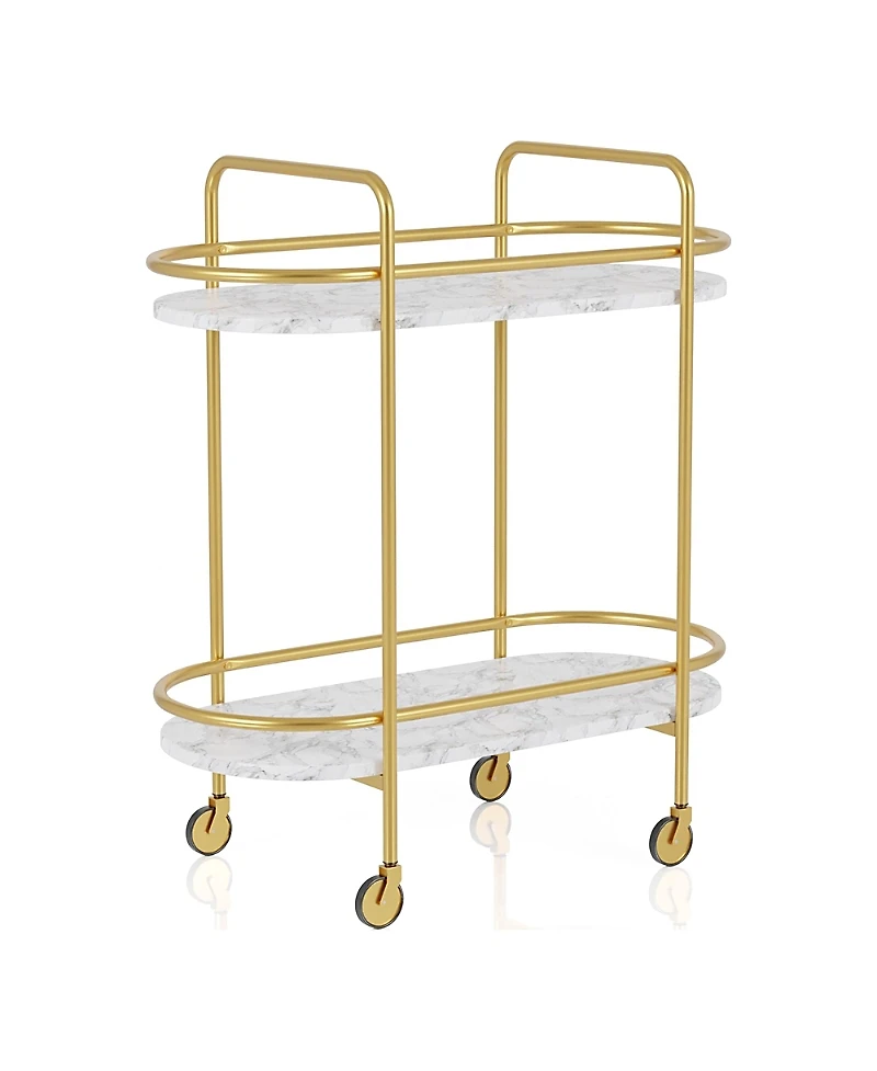Furniture of America Caria Steel Serving Cart with Faux Marble Shelving Units
