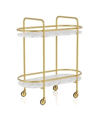 Furniture of America Caria Steel Serving Cart with Faux Marble Shelving Units