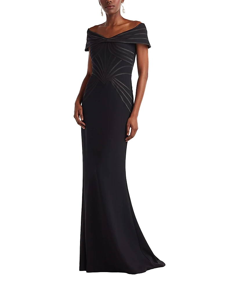 Tadashi Shoji Meridian Sundial Off-Shoulder Gown