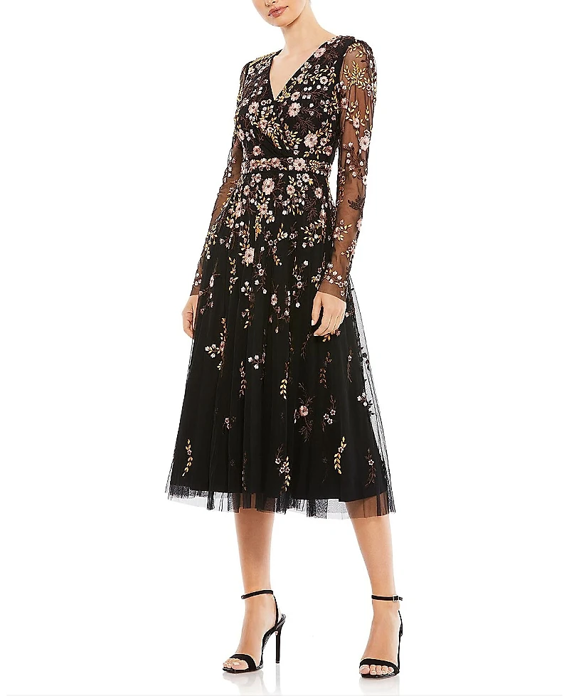Mac Duggal Floral Embroidered A-Line Cocktail Dress