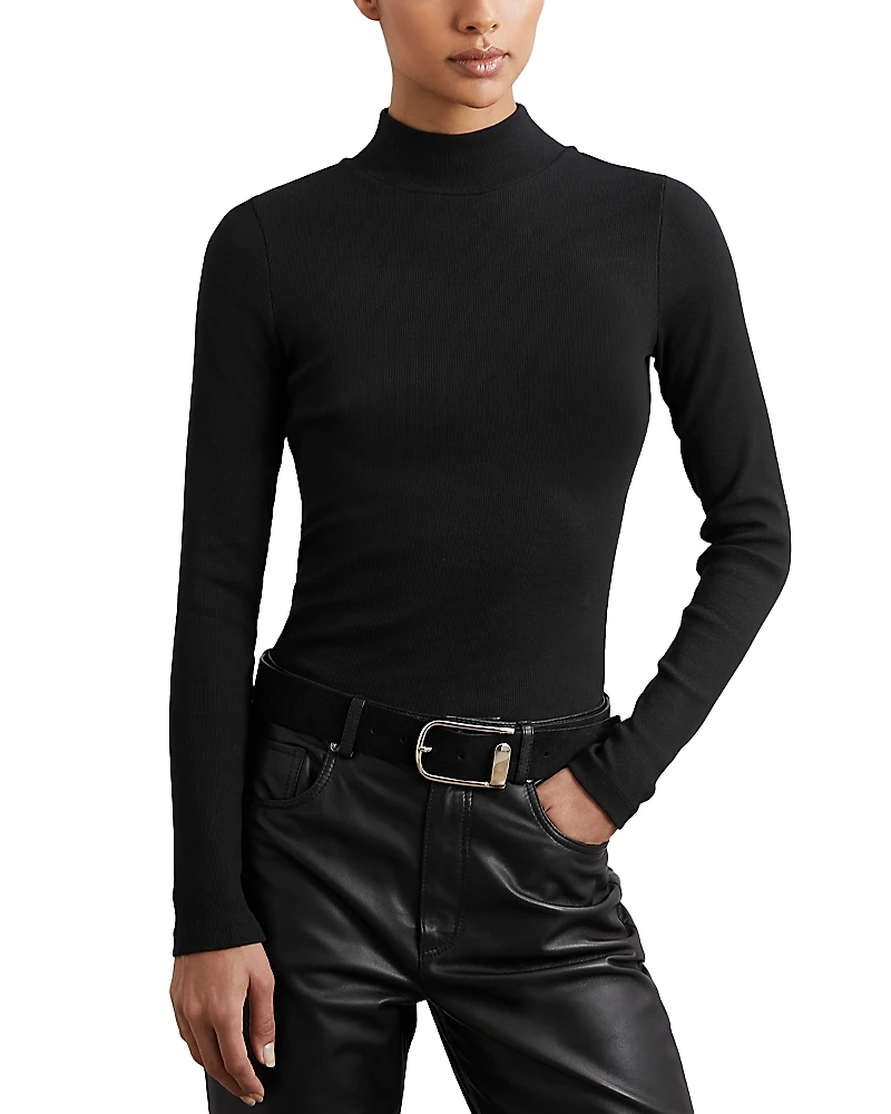 Reiss Polly Ribbed Funnel Neck Top