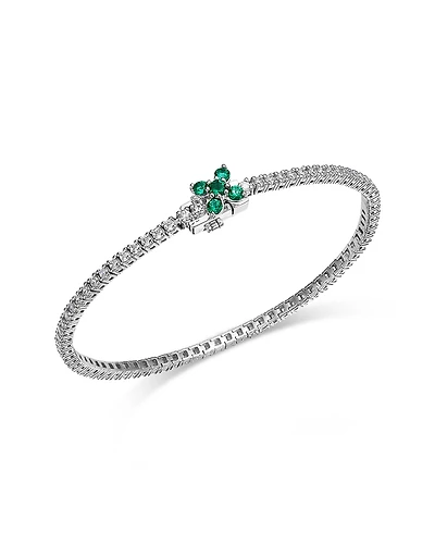 Bloomingdale's Fine Collection Emerald & Diamond Clover Tennis Bracelet