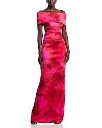 Teri Jon by Rickie Freeman Off The Shoulder Floral Mikado Gown