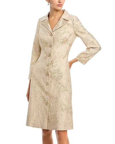 Teri Jon by Rickie Freeman Metallic Jacquard Coat Dress