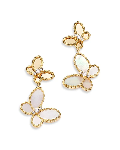 Roberto Coin 18K Yellow Gold Jasmine Mother of Pearl & Diamond Butterfly Dangle Drop Earrings