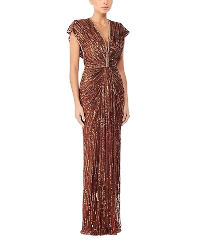 Jenny Packham Zola Sequin-Embellished V-neck Maxi Dress