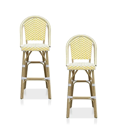 Furniture of America Haley Aluminum and Pe Wicker Outdoor Bar Chairs, Set of 2