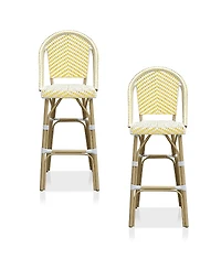 Furniture of America Haley Aluminum and Pe Wicker Outdoor Bar Chairs, Set of 2