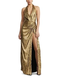 Bcbgmaxazria Lame Halter Gown