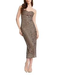 Dress the Population Strapless Sweetheart Bodycon Tea Length with Back Skirt Slit