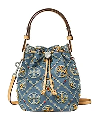 Tory Burch T Monogram Embellished Denim Bucket Bag