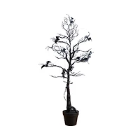 Nearly Natural 4' Pre-Lit Artificial Halloween Black Spooky Twig Tree with Bats and 120 Orange & Purple Led Lights
