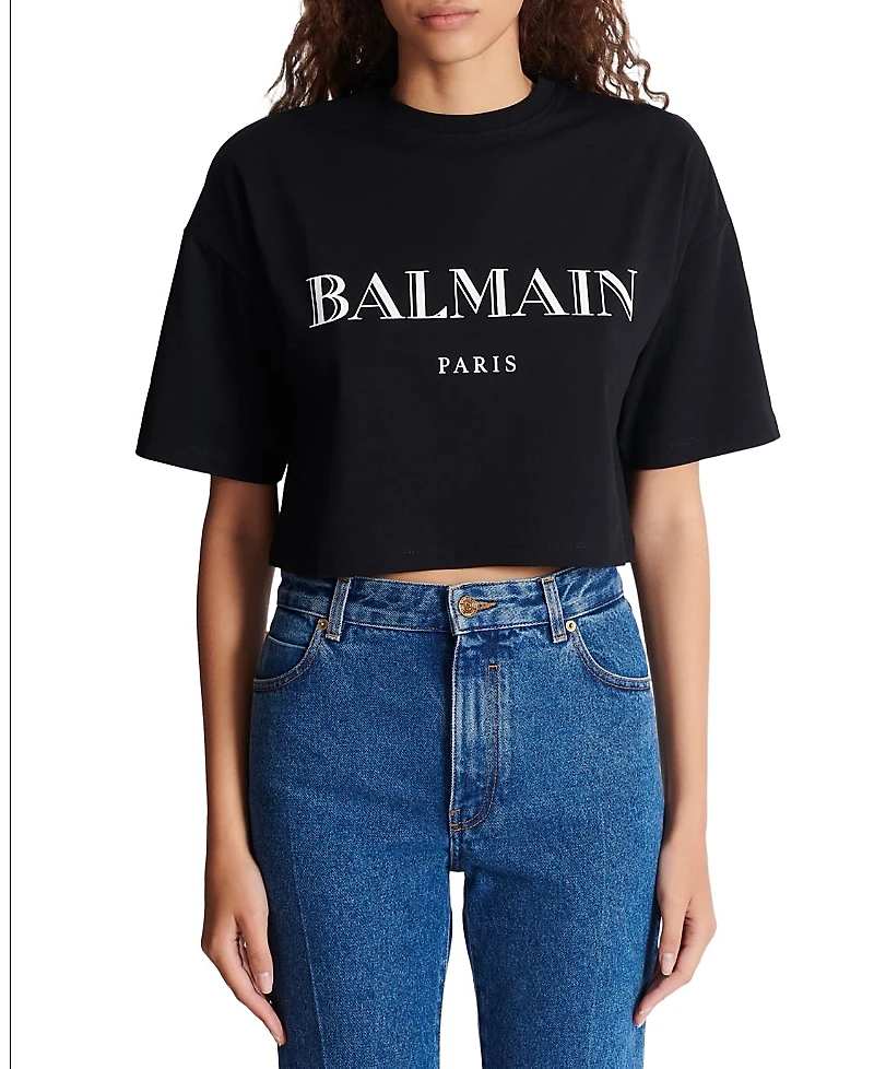Balmain Boxy Cropped T-Shirt with Print