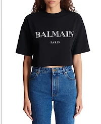 Balmain Boxy Cropped T-Shirt with Print