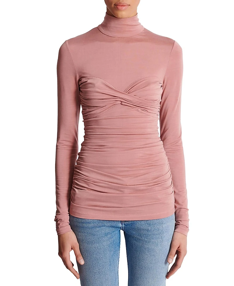 Balmain Pleated Long-Sleeved Jersey Top