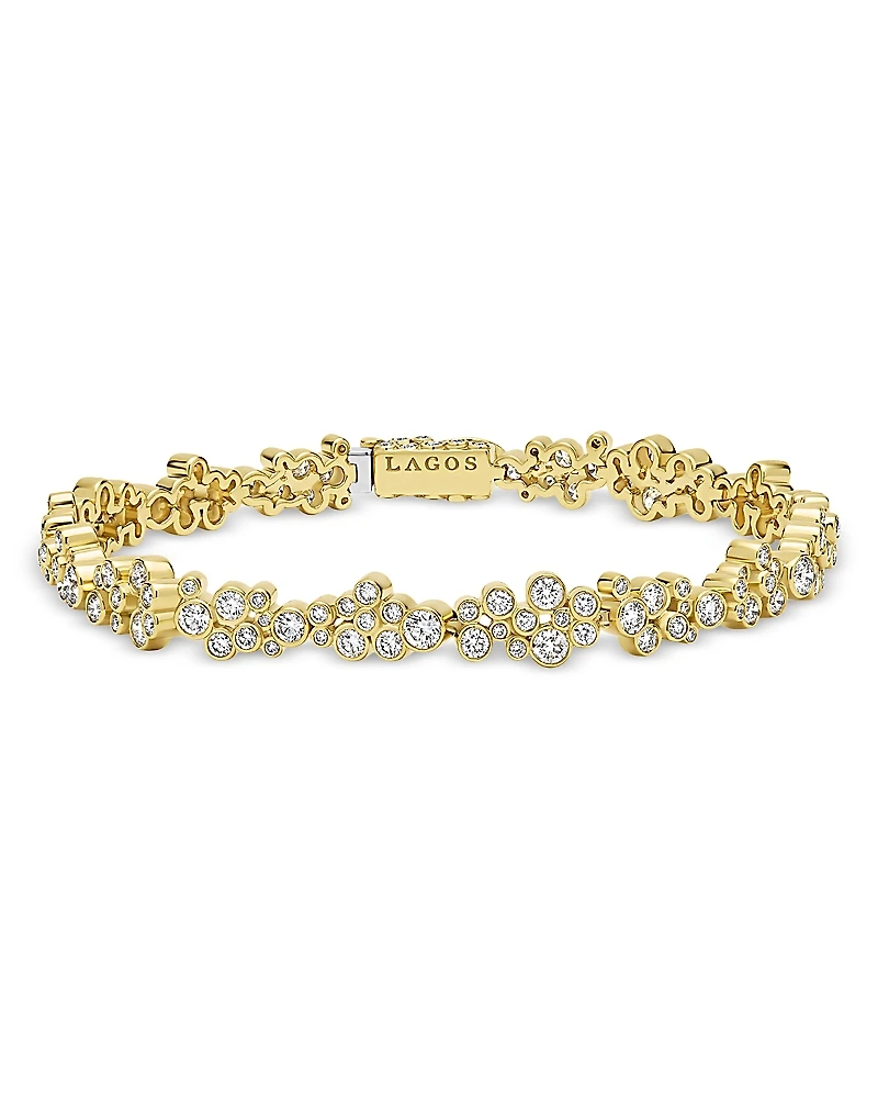 Lagos 18K Yellow Gold Fizz Diamond Bezel Cluster Tennis Bracelet