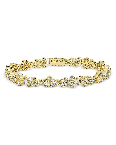 Lagos 18K Yellow Gold Fizz Diamond Bezel Cluster Tennis Bracelet