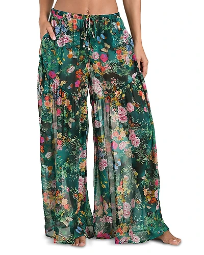 L'Agence Sharon Charonda Butterfly Sheer Wide Leg Pants Swim Cover-Up