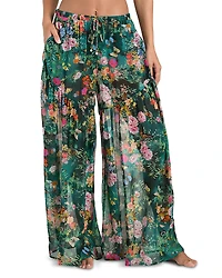 L'Agence Sharon Charonda Butterfly Sheer Wide Leg Pants Swim Cover-Up