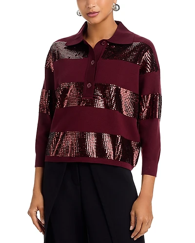 Essentiel Antwerp Sequin Stripe Polo Sweater