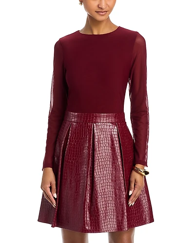 Alice and Olivia Chara Croc Embossed Pleated Dress