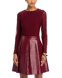 Alice and Olivia Chara Croc Embossed Pleated Dress
