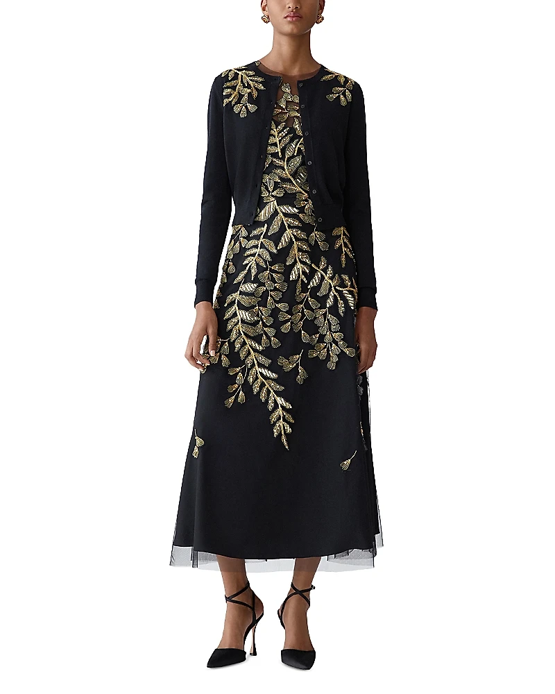 Carolina Herrera Embellished Long Sleeve Crewneck Cardigan