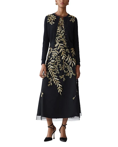 Carolina Herrera Embellished Long Sleeve Crewneck Cardigan