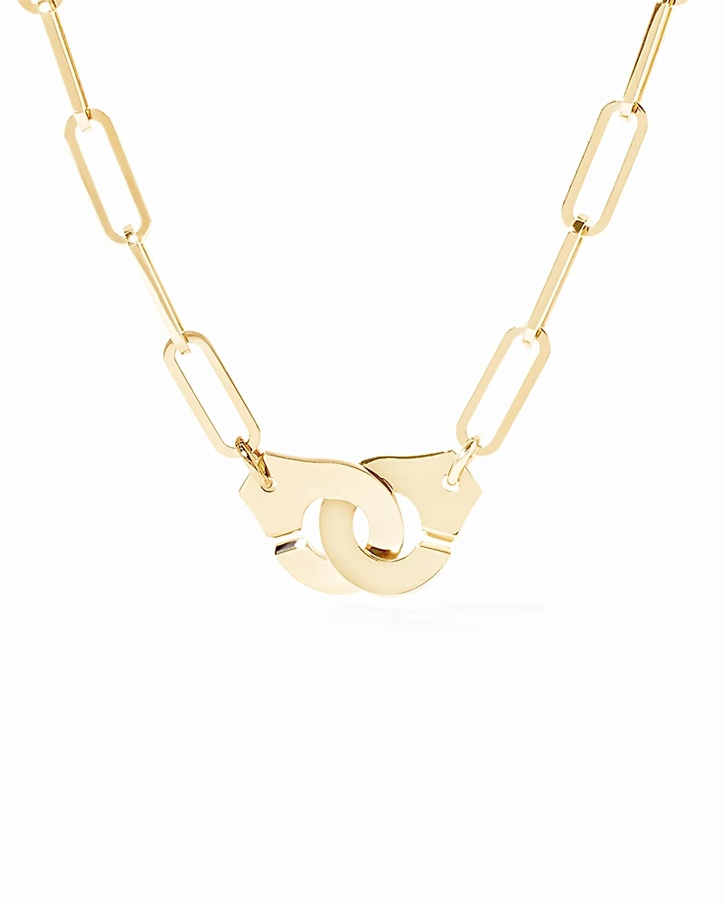 Dinh Van 18K Yellow Gold Menottes Dinh Van Handcuff Open Paperclip Link Chain Pendant Necklace, 16.54