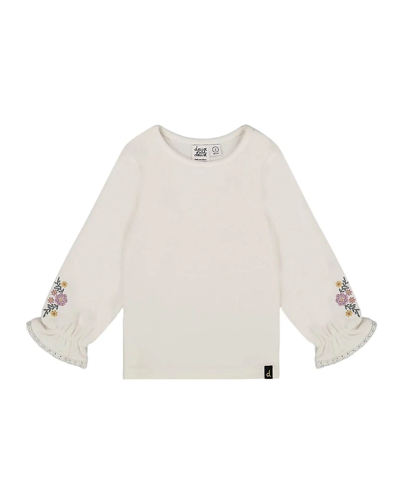Deux par Girls' Jersey Top with Embroidered Floral Sleeves - Baby