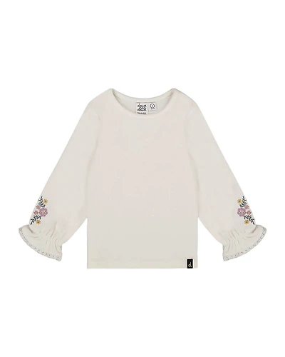 Deux par Girls' Jersey Top with Embroidered Floral Sleeves - Baby