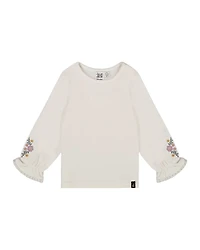 Deux par Girls' Jersey Top with Embroidered Floral Sleeves - Baby