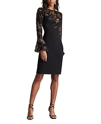 Tadashi Shoji Lou Embroidered Crepe Bell Sleeve Dress