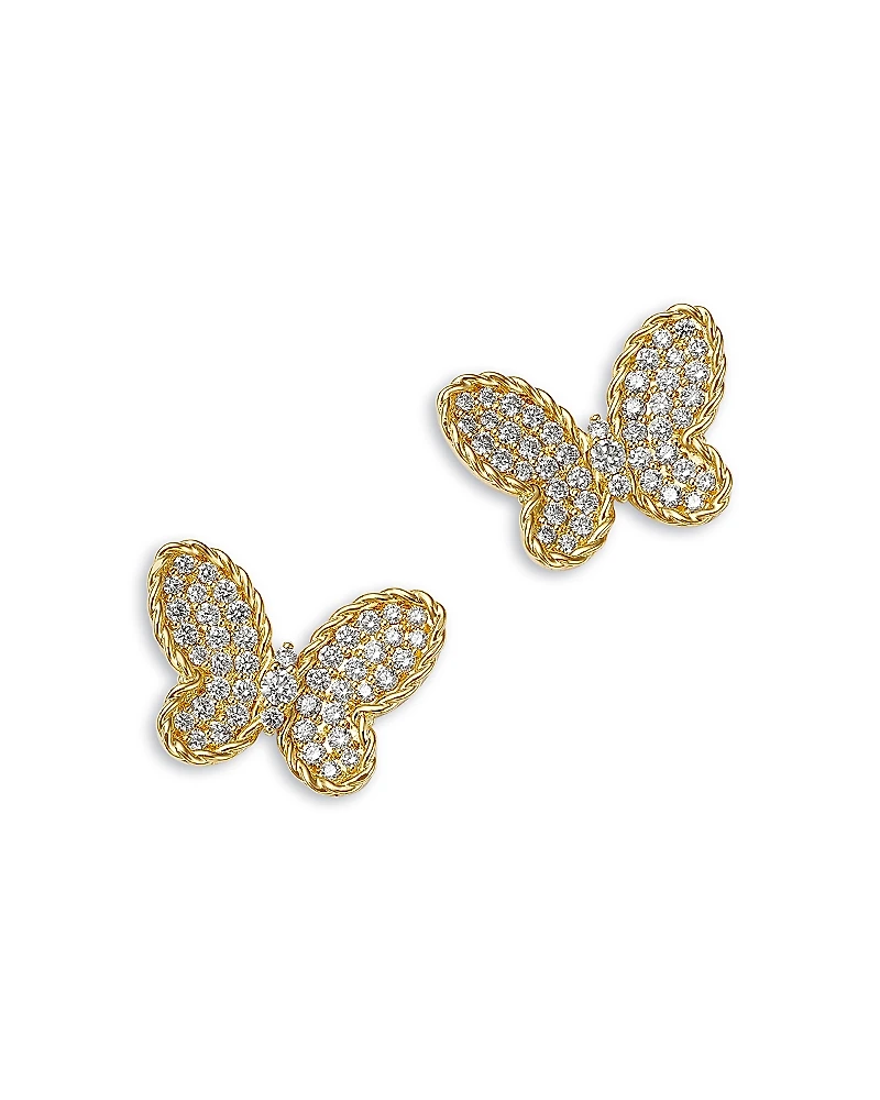 Roberto Coin 18K Yellow Gold Jasmine Diamond Pave Butterfly Stud Earrings