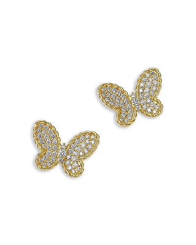 Roberto Coin 18K Yellow Gold Jasmine Diamond Pave Butterfly Stud Earrings