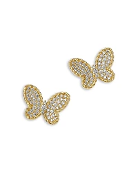 Roberto Coin 18K Yellow Gold Jasmine Diamond Pave Butterfly Stud Earrings