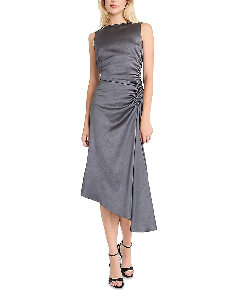 Luxely Boat Neck Asymmetric Midi Dress