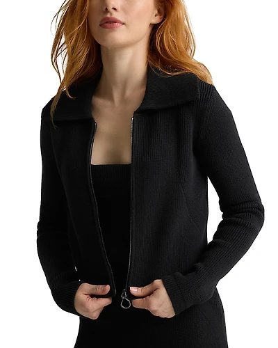 St. John Rib Knit Zip Up Sweater