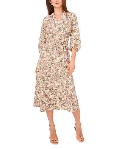 Vince Camuto V Neck Three Quarter Sleeve Midi Dress