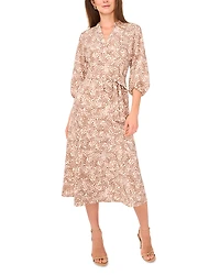 Vince Camuto V Neck Three Quarter Sleeve Midi Dress