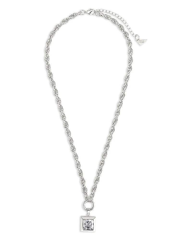 Sterling Forever Bess Cubic Zirconia Pendant Necklace, 16-18