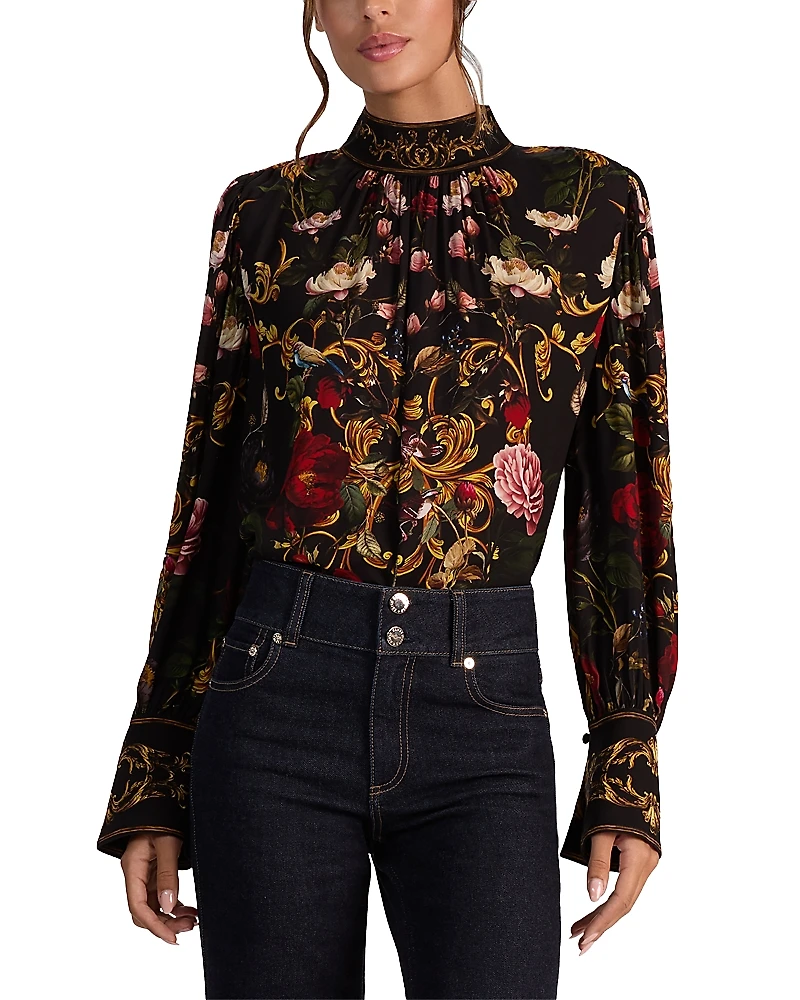Alice and Olivia Marion Mock Neck Embellished Blouse