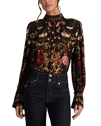 Alice and Olivia Marion Mock Neck Embellished Blouse