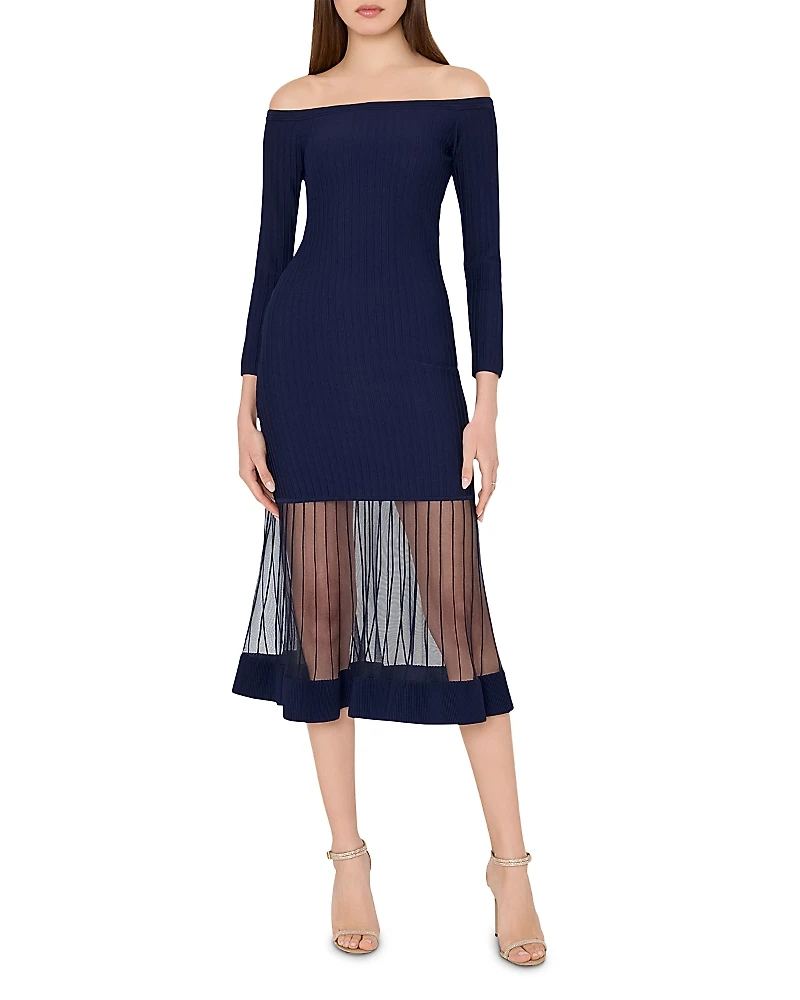 Milly Off-the-Shoulder Midi Dress