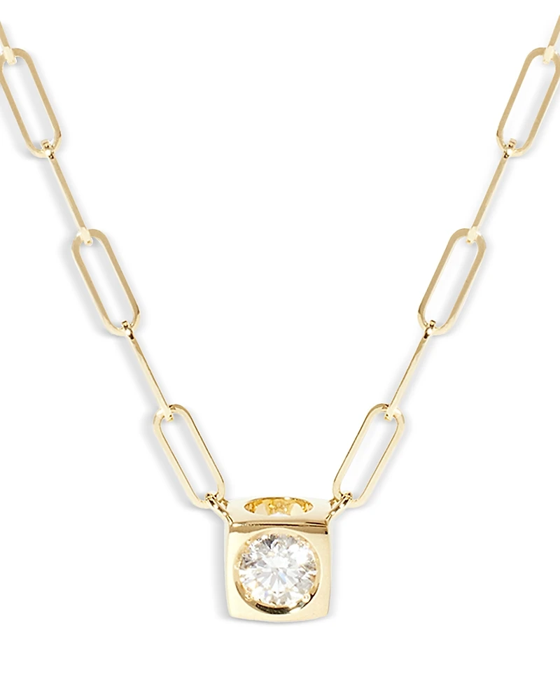 Dinh Van 18K Yellow Gold Le Cube Diamant Diamond Cube Solitaire Large Link Pendant Necklace, 15.75-17.72