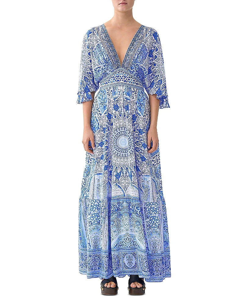 Camilla V Neck Silk Maxi Dress