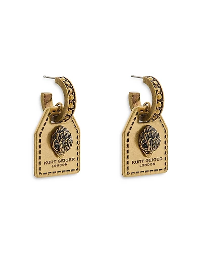 Kurt Geiger London Signature Eagle Tag Charm Huggie Hoop Earrings