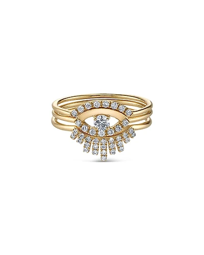 Sydney Evan 14K Yellow Gold Diamond Pave Evil Eye Ring Set