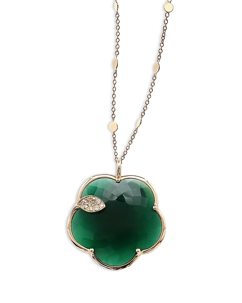 Pasquale Bruni 18K Rose Gold Ton Joli Green Agate & White and Champagne Diamond Flower Pendant Necklace, 35.4