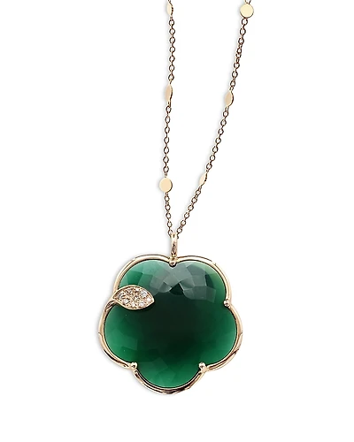 Pasquale Bruni 18K Rose Gold Ton Joli Green Agate & White and Champagne Diamond Flower Pendant Necklace, 35.4